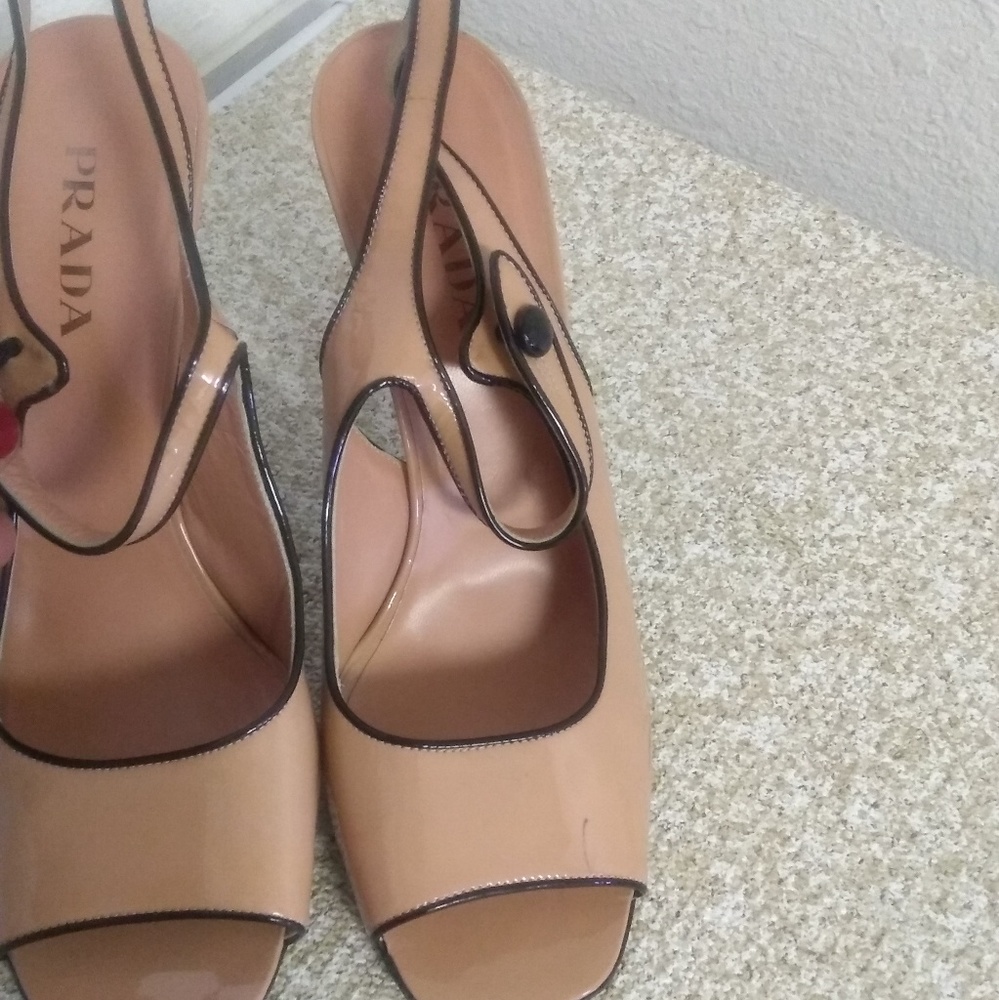 Prada Tan Patent Leather Sling Back Sandals - Picture 4 of 6